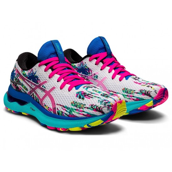 Women's GEL-NIMBUS 24 COLOR INJECTION, White/Pink Glo, Running