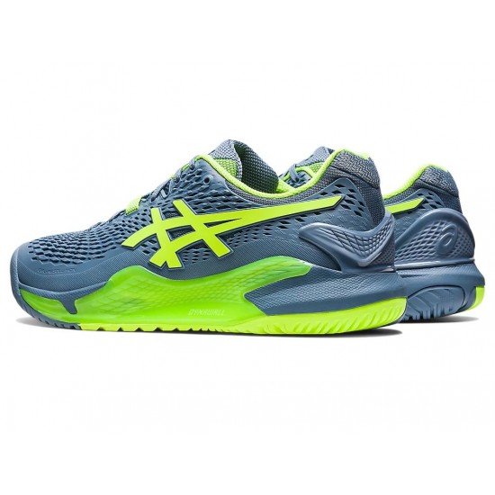 Asics Gel-Resolution 9 Steel Blue/Hazard Green Tennis Shoes Men