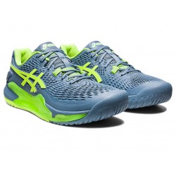 Asics Gel-Resolution 9 Steel Blue/Hazard Green Tennis Shoes Men