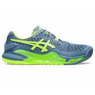 Asics Gel-Resolution 9 Steel Blue/Hazard Green Tennis Shoes Men