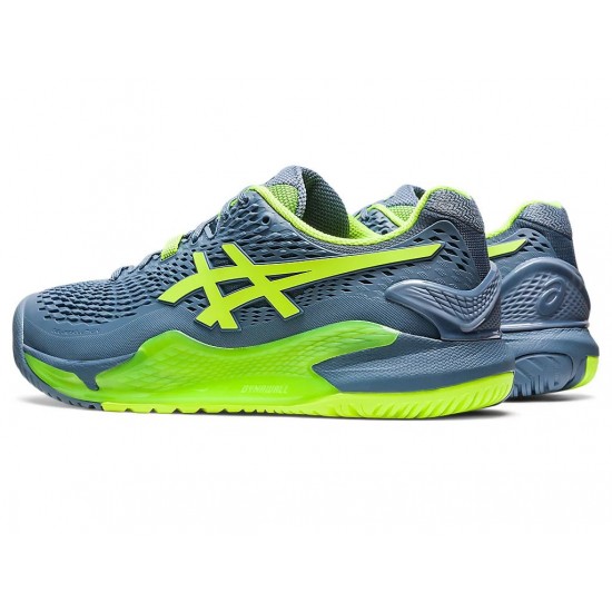 Asics Gel-Resolution 9 Wide Steel Blue/Hazard Green Tennis Shoes Men