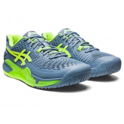 Asics Gel-Resolution 9 Wide Steel Blue/Hazard Green Tennis Shoes Men