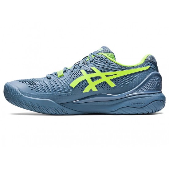 Asics Gel-Resolution 9 Wide Steel Blue/Hazard Green Tennis Shoes Men