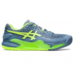 Asics Gel-Resolution 9 Wide Steel Blue/Hazard Green Tennis Shoes Men