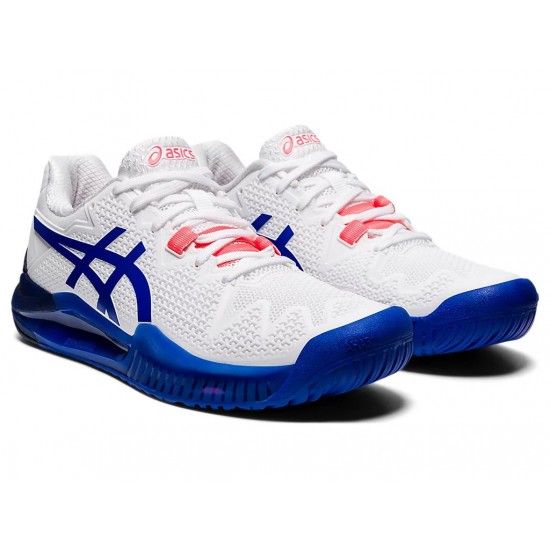 Asics Gel-Resolution 8 White/Lapis Lazuli Blue Tennis Shoes Women